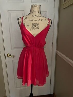 bebe Fuchsia Pink Spaghetti Strap Chiffon Dress